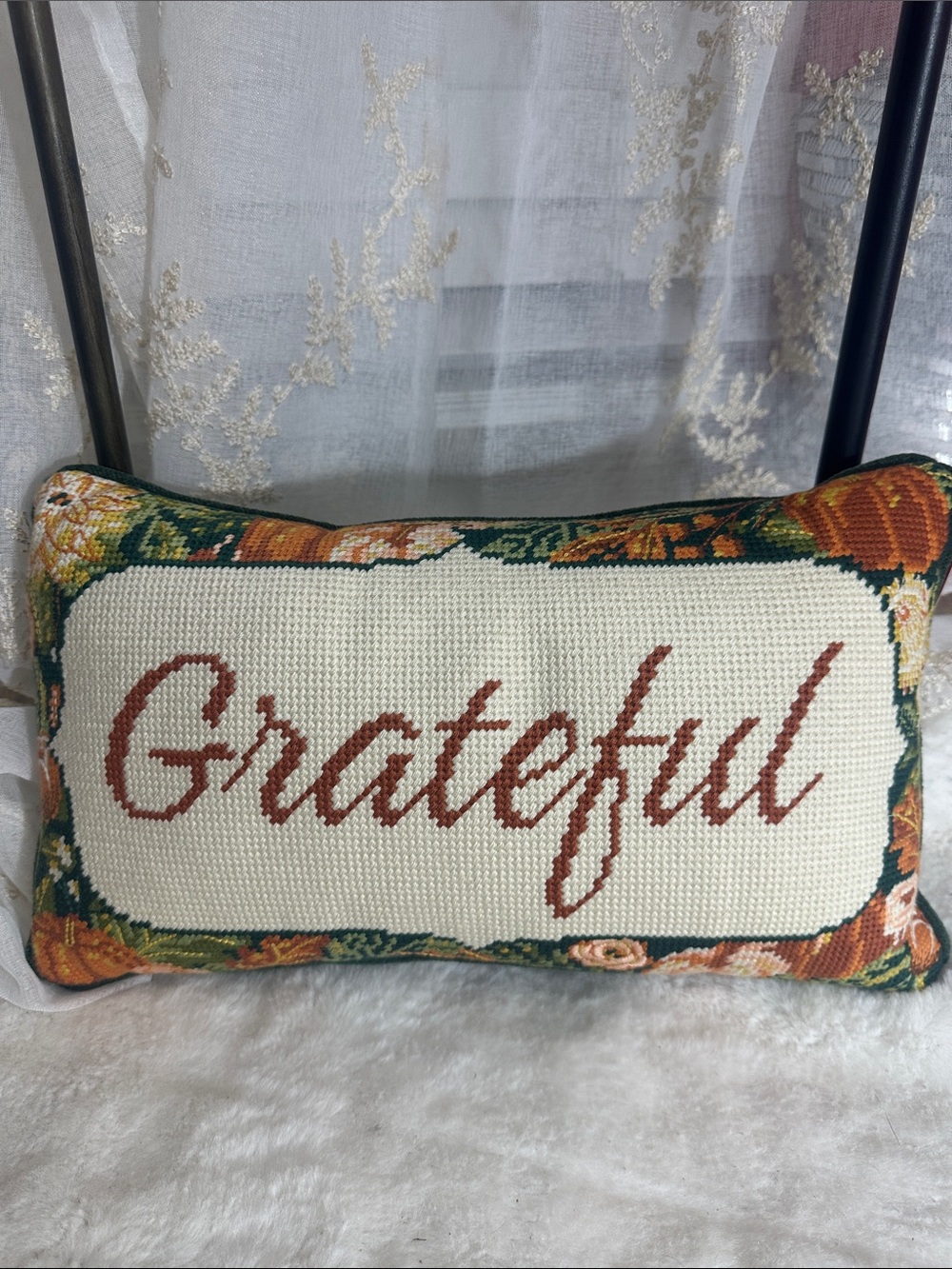 Martha Stewart “grateful “ fall needlepoint decor pillow